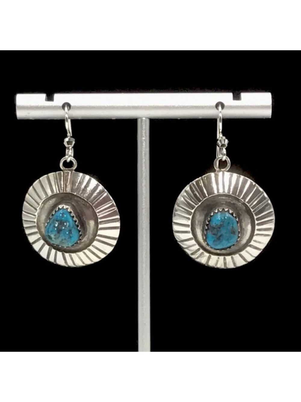 Sterling Silver Turquoise Earrings Vintage 12.3 Grams 1 1/3”